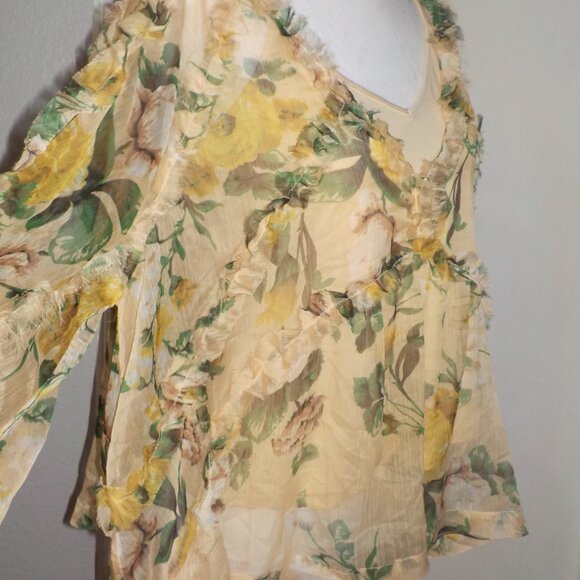 ANTHROPOLOGIE O.P.T. MS SIZE X-LARGE FLORAL PRINT RHEA SHEER CHIFFON BLOUSE - Picture 5 of 10